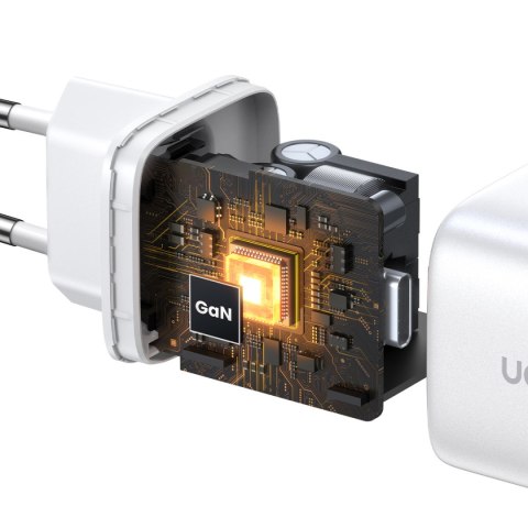 Szybka ładowarka sieciowa GaN 2x USB-C 45W QC PD biała Szybka ładowarka sieciowa GaN 2x USB-C 45W QC PD biała