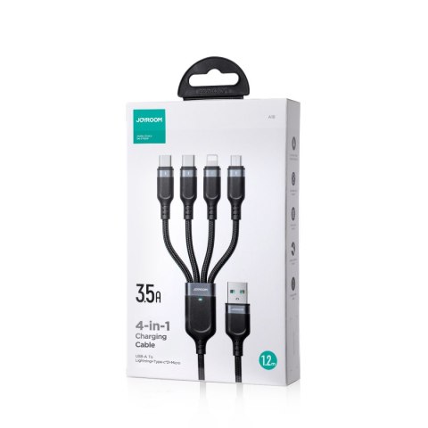 4w1 Kabel przewód USB-A - 2x USB-C iPhone Lightning microUSB 1.2m czarny 4w1 Kabel przewód USB-A - 2x USB-C iPhone Lightning microUSB 1.2m czarny