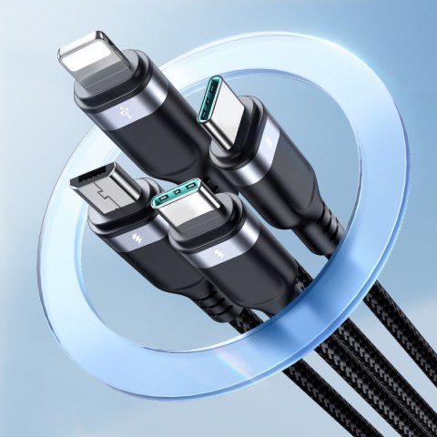 4w1 Kabel przewód USB-A - 2x USB-C iPhone Lightning microUSB 1.2m czarny 4w1 Kabel przewód USB-A - 2x USB-C iPhone Lightning microUSB 1.2m czarny