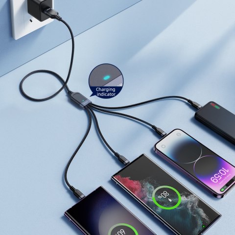 4w1 Kabel przewód USB-A - 2x USB-C iPhone Lightning microUSB 1.2m czarny 4w1 Kabel przewód USB-A - 2x USB-C iPhone Lightning microUSB 1.2m czarny