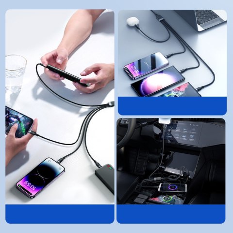 4w1 Kabel przewód USB-A - 2x USB-C iPhone Lightning microUSB 1.2m czarny 4w1 Kabel przewód USB-A - 2x USB-C iPhone Lightning microUSB 1.2m czarny