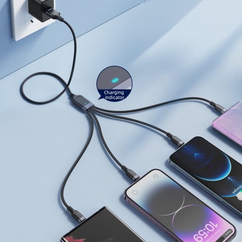 4w1 Kabel przewód USB-A - USB-C 2x iPhone Lightning microUSB 1.2m czarny 4w1 Kabel przewód USB-A - USB-C 2x iPhone Lightning microUSB 1.2m czarny