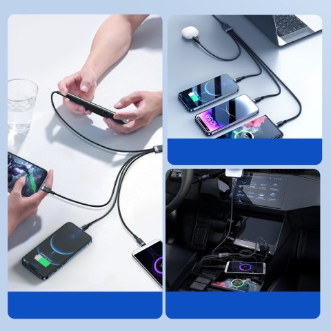 4w1 Kabel przewód USB-A - USB-C 2x iPhone Lightning microUSB 1.2m czarny 4w1 Kabel przewód USB-A - USB-C 2x iPhone Lightning microUSB 1.2m czarny