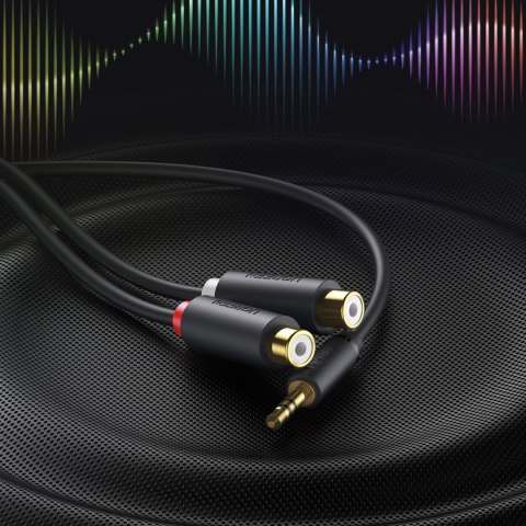 Kabel przewód przejściówka audio jack 3.5mm męski - 2x RCA żeński 0.25m szary Kabel przewód przejściówka audio jack 3.5mm męski - 2x RCA żeński 0.25m szary