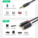 Kabel przewód przejściówka audio jack 3.5mm męski - 2x RCA żeński 0.25m szary