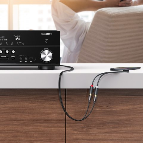 Kabel przewód przejściówka audio jack 3.5mm męski - 2x RCA żeński 0.25m szary Kabel przewód przejściówka audio jack 3.5mm męski - 2x RCA żeński 0.25m szary
