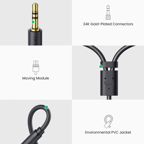 Kabel przewód przejściówka audio jack 3.5mm męski - 2x RCA żeński 0.25m szary Kabel przewód przejściówka audio jack 3.5mm męski - 2x RCA żeński 0.25m szary