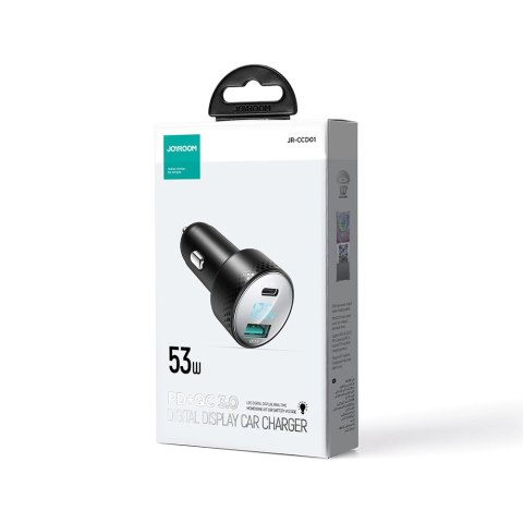 Ładowarka samochodowa z woltomierzem LED 53W USB-C USB czarna Ładowarka samochodowa z woltomierzem LED 53W USB-C USB czarna