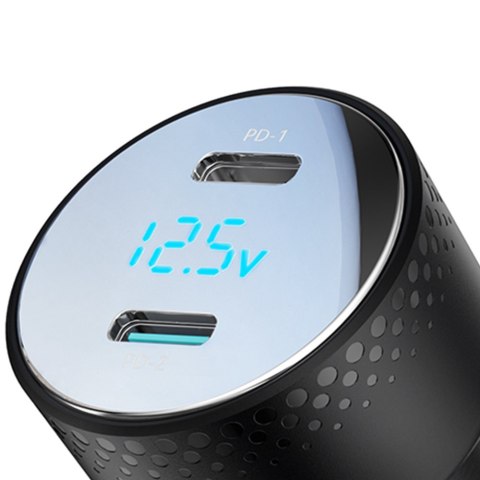 Ładowarka samochodowa z wyświetlaczem LED 2x USB-C 70W czarna Ładowarka samochodowa z wyświetlaczem LED 2x USB-C 70W czarna