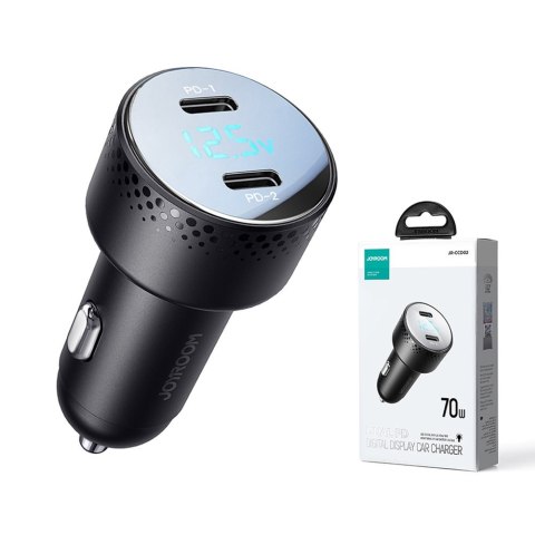 Ładowarka samochodowa z wyświetlaczem LED 2x USB-C 70W czarna Ładowarka samochodowa z wyświetlaczem LED 2x USB-C 70W czarna