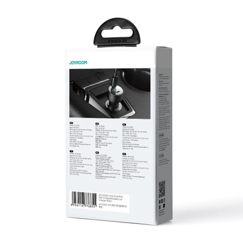 Ładowarka samochodowa z wyświetlaczem LED 2x USB-C 70W czarna Ładowarka samochodowa z wyświetlaczem LED 2x USB-C 70W czarna