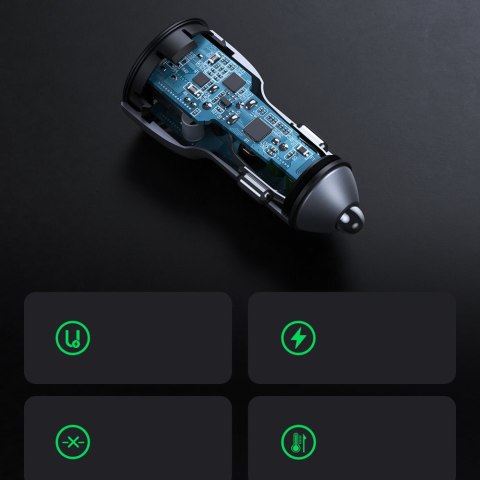 Szybka ładowarka samochodowa 2x USB 36W Quick Charge SCP FCP AFC szary Szybka ładowarka samochodowa 2x USB 36W Quick Charge SCP FCP AFC szary