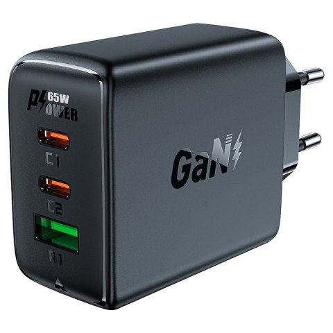 Szybka ładowarka sieciowa GaN 2x USB-C USB-A PPS PD QC4+ 65W biała Szybka ładowarka sieciowa GaN 2x USB-C USB-A PPS PD QC4+ 65W biała