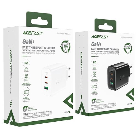 Szybka ładowarka sieciowa GaN 2x USB-C USB-A PPS PD QC4+ 65W biała Szybka ładowarka sieciowa GaN 2x USB-C USB-A PPS PD QC4+ 65W biała