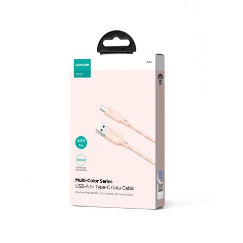 Kabel przewód Multi-Color Series USB-A - USB-C 100W szybki transfer 1m różowy Kabel przewód Multi-Color Series USB-A - USB-C 100W szybki transfer 1m różowy