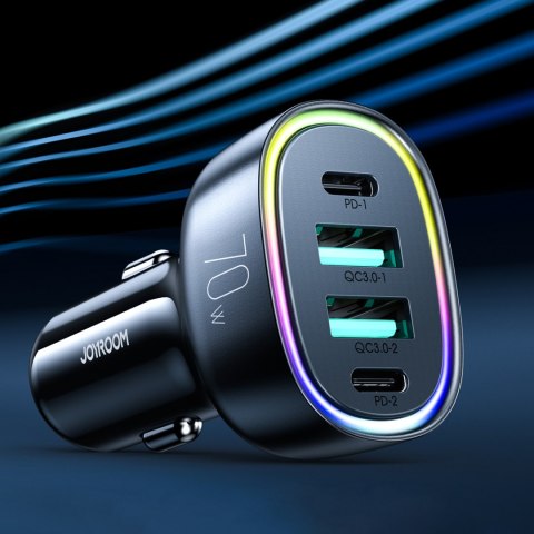 Ładowarka samochodowa 70W z 4 portam 2x USB-C PD 2x USB QC czarna Ładowarka samochodowa 70W z 4 portam 2x USB-C PD 2x USB QC czarna
