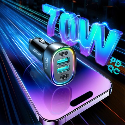 Ładowarka samochodowa 70W z 4 portam 2x USB-C PD 2x USB QC czarna Ładowarka samochodowa 70W z 4 portam 2x USB-C PD 2x USB QC czarna