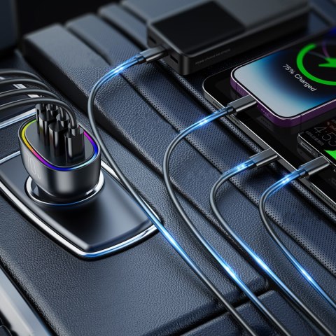 Ładowarka samochodowa 70W z 4 portam 2x USB-C PD 2x USB QC czarna Ładowarka samochodowa 70W z 4 portam 2x USB-C PD 2x USB QC czarna