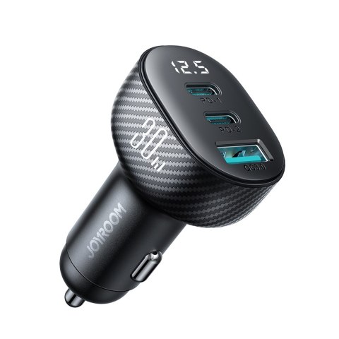 Ładowarka samochodowa z wyświetlaczem 2x USB-C USB-A 30W czarna Ładowarka samochodowa z wyświetlaczem 2x USB-C USB-A 30W czarna