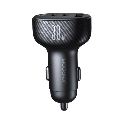Ładowarka samochodowa z wyświetlaczem 2x USB-C USB-A 30W czarna Ładowarka samochodowa z wyświetlaczem 2x USB-C USB-A 30W czarna