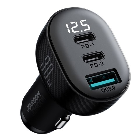 Ładowarka samochodowa z wyświetlaczem 2x USB-C USB-A 30W czarna Ładowarka samochodowa z wyświetlaczem 2x USB-C USB-A 30W czarna