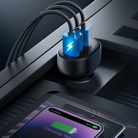 Ładowarka samochodowa z wyświetlaczem 2x USB-C USB-A 30W czarna Ładowarka samochodowa z wyświetlaczem 2x USB-C USB-A 30W czarna