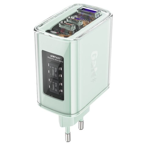 Ładowarka sieciowa GaN 65W 3 porty 1x USB 2x USB-C zielona Ładowarka sieciowa GaN 65W 3 porty 1x USB 2x USB-C zielona