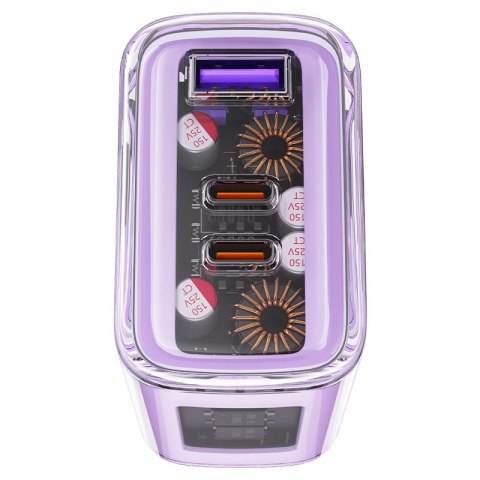 Ładowarka sieciowa GaN 65W 3 porty 1x USB 2x USB-C zielona Ładowarka sieciowa GaN 65W 3 porty 1x USB 2x USB-C zielona
