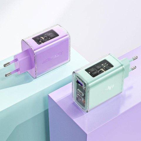 Ładowarka sieciowa GaN 65W 3 porty 1x USB 2x USB-C zielona Ładowarka sieciowa GaN 65W 3 porty 1x USB 2x USB-C zielona