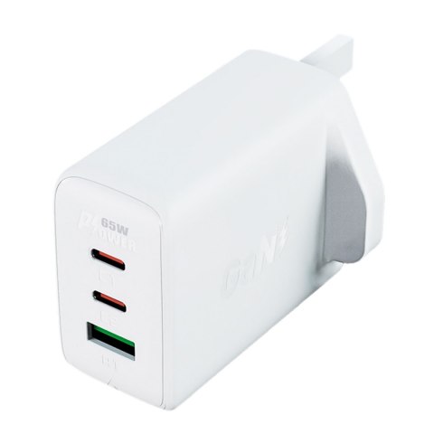 Ładowarka sieciowa wtyczka angielska UK GaN 65W 1x USB 2x USB-C PD biała Ładowarka sieciowa wtyczka angielska UK GaN 65W 1x USB 2x USB-C PD biała