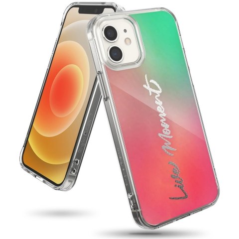 Pancerne etui pokrowiec z żelową ramką iPhone 12 mini Fusion Design różowo-zielony Pancerne etui pokrowiec z żelową ramką iPhone 12 mini Fusion Design różowo-zielony