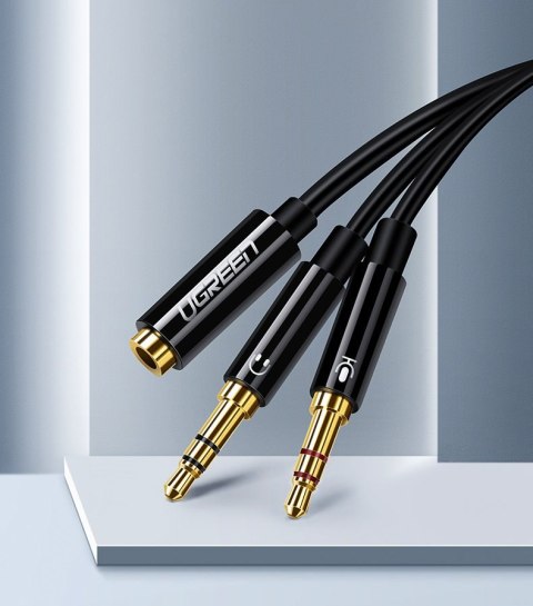Przejściówka rozdzielacz AUX 3.5 mm mini jack na mikrofon i słuchawki czarny Przejściówka rozdzielacz AUX 3.5 mm mini jack na mikrofon i słuchawki czarny