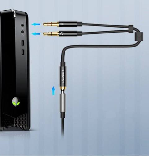Przejściówka rozdzielacz AUX 3.5 mm mini jack na mikrofon i słuchawki czarny Przejściówka rozdzielacz AUX 3.5 mm mini jack na mikrofon i słuchawki czarny