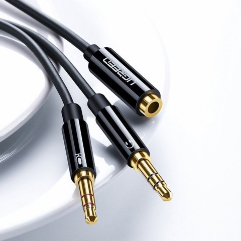 Przejściówka rozdzielacz AUX 3.5 mm mini jack na mikrofon i słuchawki czarny Przejściówka rozdzielacz AUX 3.5 mm mini jack na mikrofon i słuchawki czarny