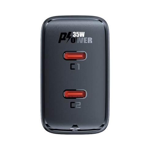 Szybka ładowarka sieciowa GaN 35W PD 2x USB-C czarna Szybka ładowarka sieciowa GaN 35W PD 2x USB-C czarna