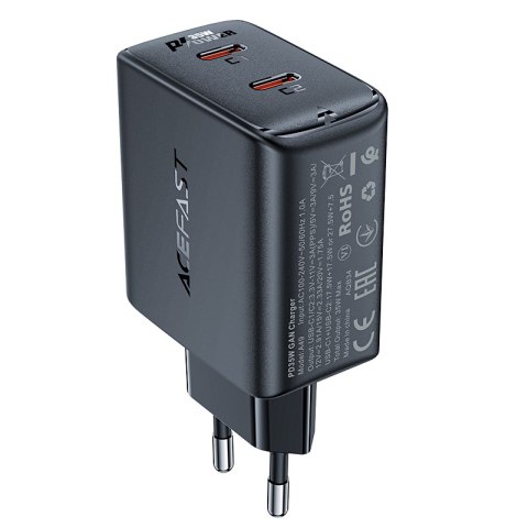 Szybka ładowarka sieciowa GaN 35W PD 2x USB-C czarna Szybka ładowarka sieciowa GaN 35W PD 2x USB-C czarna