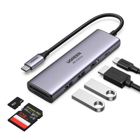 6w1 wielofunkcyjny HUB USB-C - 2x USB HDMI 4K czytnik kart SD i TF USB-C PD 100W szary 6w1 wielofunkcyjny HUB USB-C - 2x USB HDMI 4K czytnik kart SD i TF USB-C PD 100W szary