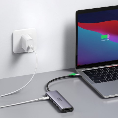 6w1 wielofunkcyjny HUB USB-C - 2x USB HDMI 4K czytnik kart SD i TF USB-C PD 100W szary 6w1 wielofunkcyjny HUB USB-C - 2x USB HDMI 4K czytnik kart SD i TF USB-C PD 100W szary