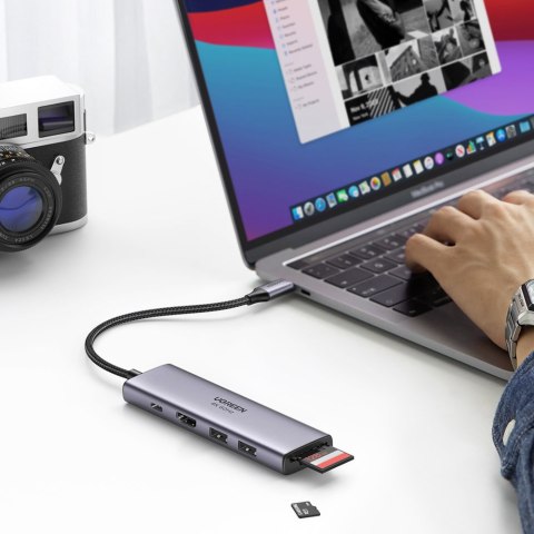 6w1 wielofunkcyjny HUB USB-C - 2x USB HDMI 4K czytnik kart SD i TF USB-C PD 100W szary 6w1 wielofunkcyjny HUB USB-C - 2x USB HDMI 4K czytnik kart SD i TF USB-C PD 100W szary