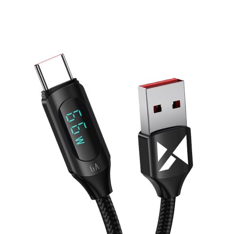 Kabel przewód USB-A - USB-C z wyświetlaczem LED 66W 6A 1m czarny Kabel przewód USB-A - USB-C z wyświetlaczem LED 66W 6A 1m czarny