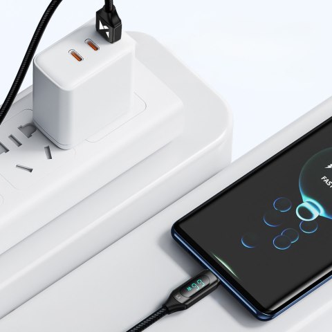 Kabel przewód USB-A - USB-C z wyświetlaczem LED 66W 6A 1m czarny Kabel przewód USB-A - USB-C z wyświetlaczem LED 66W 6A 1m czarny