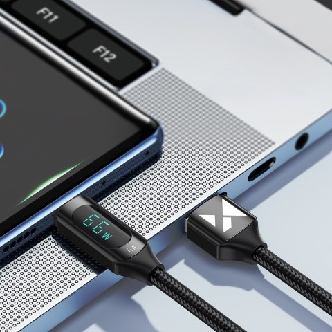 Kabel przewód USB-A - USB-C z wyświetlaczem LED 66W 6A 1m czarny Kabel przewód USB-A - USB-C z wyświetlaczem LED 66W 6A 1m czarny