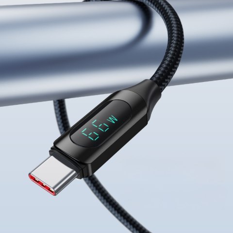 Kabel przewód USB-A - USB-C z wyświetlaczem LED 66W 6A 1m czarny Kabel przewód USB-A - USB-C z wyświetlaczem LED 66W 6A 1m czarny