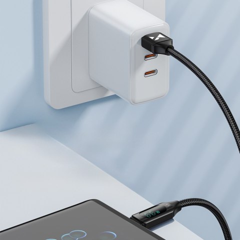 Kabel przewód USB-A - USB-C z wyświetlaczem LED 66W 6A 2m czarny Kabel przewód USB-A - USB-C z wyświetlaczem LED 66W 6A 2m czarny