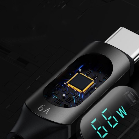 Kabel przewód USB-A - USB-C z wyświetlaczem LED 66W 6A 2m czarny Kabel przewód USB-A - USB-C z wyświetlaczem LED 66W 6A 2m czarny