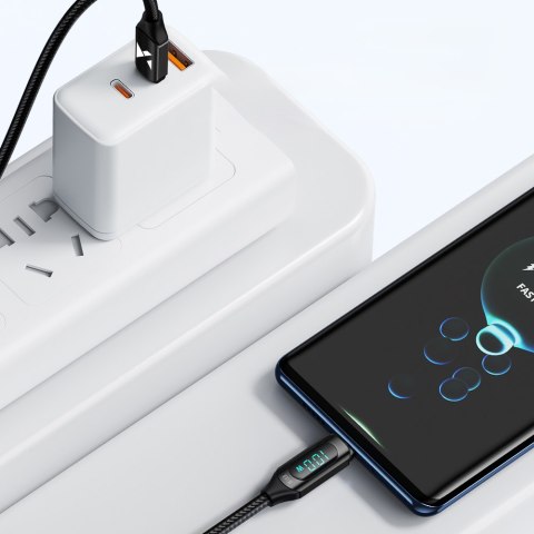 Kabel przewód USB-C z wyświetlaczem LED PD 100W 1m czarny Kabel przewód USB-C z wyświetlaczem LED PD 100W 1m czarny