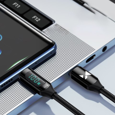 Kabel przewód USB-C z wyświetlaczem LED PD 100W 1m czarny Kabel przewód USB-C z wyświetlaczem LED PD 100W 1m czarny