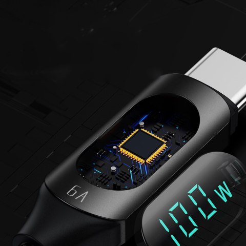 Kabel przewód USB-C z wyświetlaczem LED PD 100W 1m czarny Kabel przewód USB-C z wyświetlaczem LED PD 100W 1m czarny