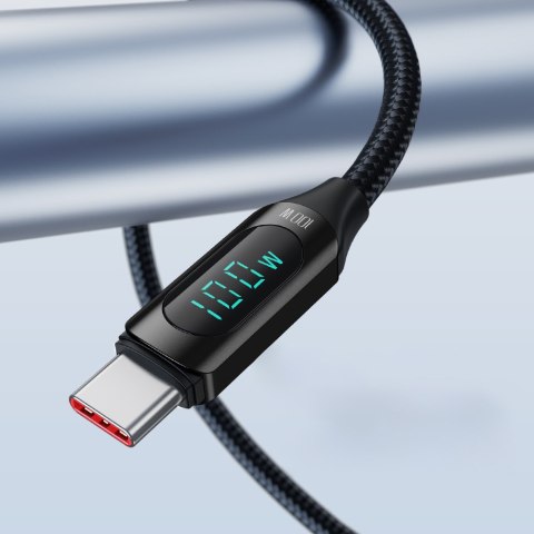 Kabel przewód USB-C z wyświetlaczem LED PD 100W 1m czarny Kabel przewód USB-C z wyświetlaczem LED PD 100W 1m czarny