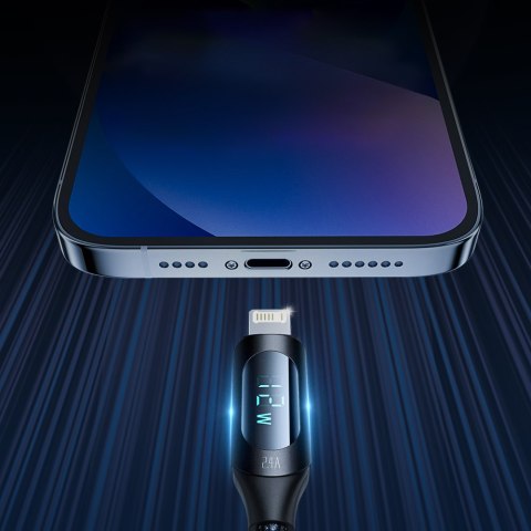 Kabel przewód do iPhone USB-A - Lightning z wyświetlaczem LED 2.4A 1m czarny Kabel przewód do iPhone USB-A - Lightning z wyświetlaczem LED 2.4A 1m czarny